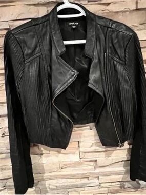bebe Black Quilted Leather Bomber Jacket